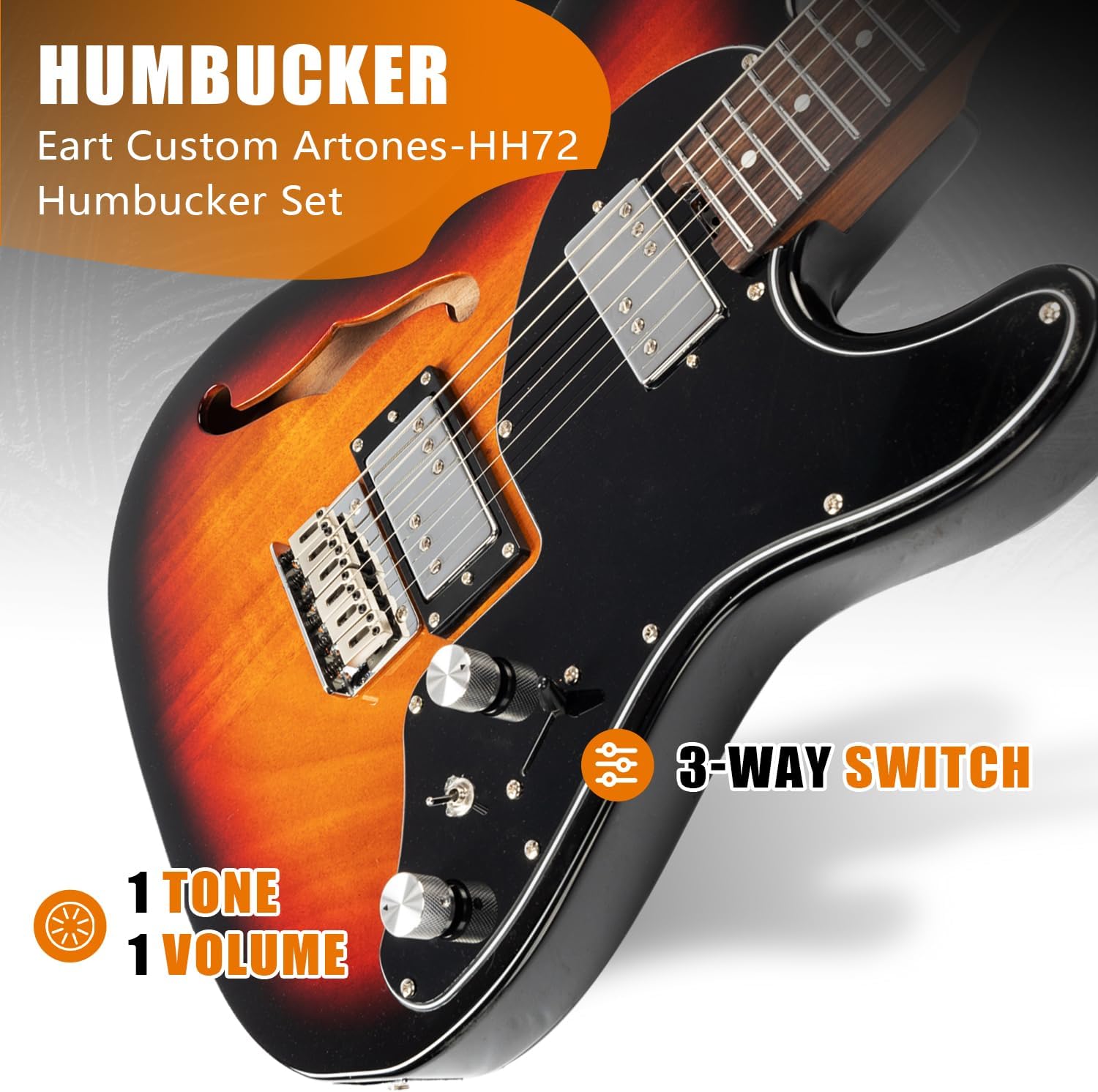 EART E-TT72 6 String Semi-Hollow-Body Electric Guitar Versatile Playability, Powerful Humbucker Pickups Fixed Bridge Guitars