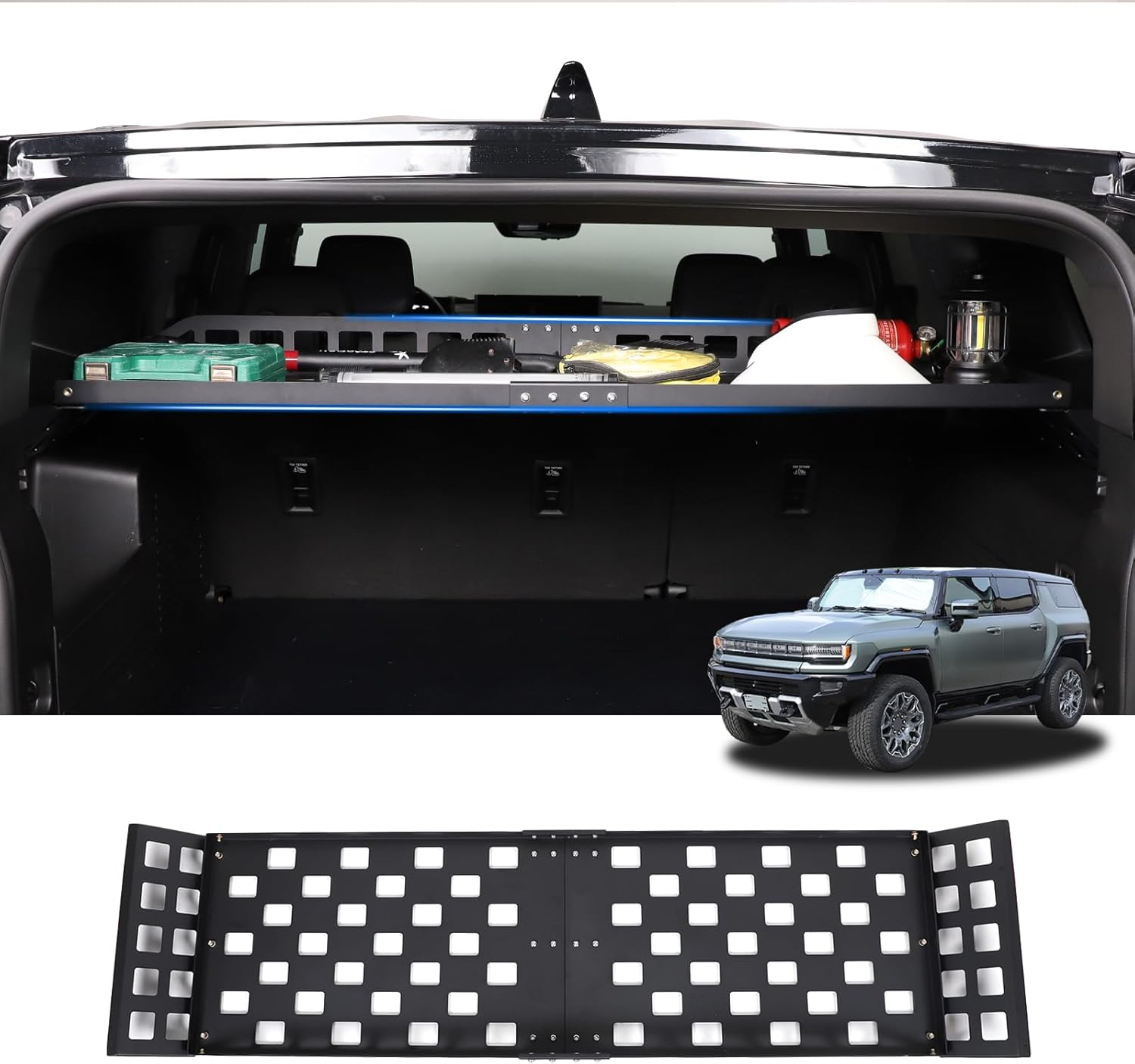 for Hummer EV SUV Accessories Rear Trunk Cargo Racks Storage Panel for 2024 2025 Hummer EV Modular Storage Panel System SUV Trunk Shelf Luggage Carrier Rear Cargo Racks Organizer (Aluminum)
