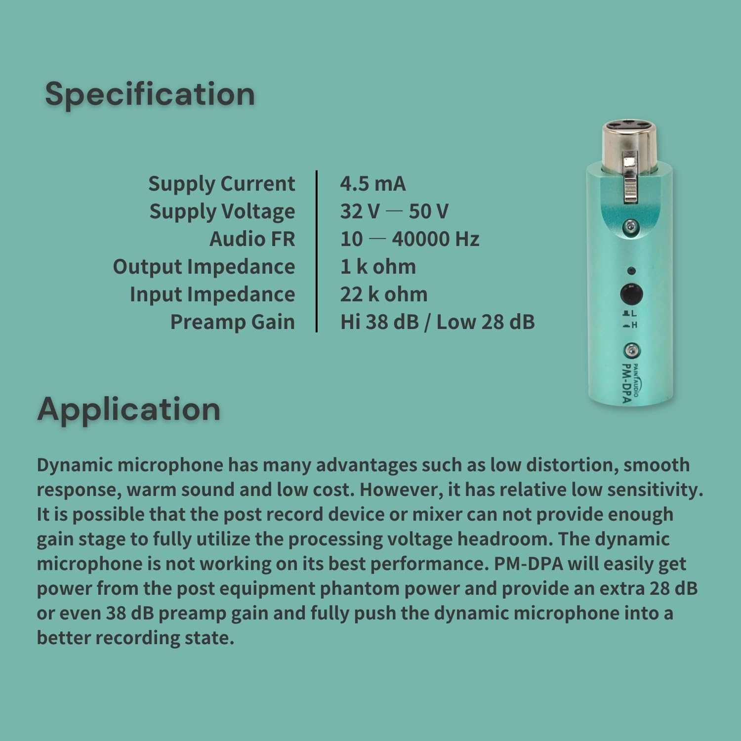 PaintAudio XLR Dynamic Microphone Pre-amp with Phantom Power Supply