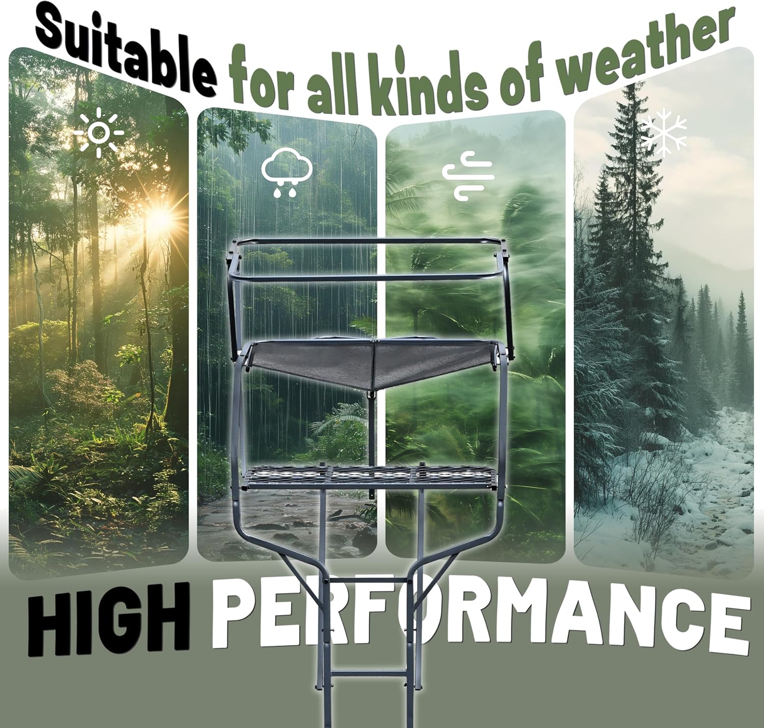 KUAFU 18' 2-Man Ladder Tree Stand Climbing Tree Stand for Deer Hunting Elevated Climbing Seat Hunting Gear Equipment Accessories, 500 lb Weight Capacity