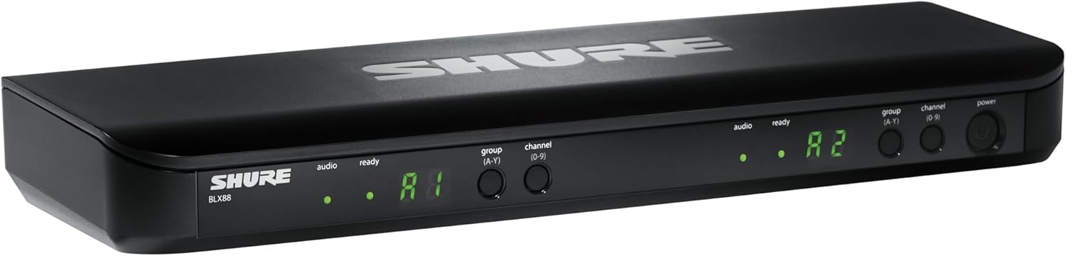 Shure BLX288/PG58 Wireless Microphone System - 14-Hour Battery Life, 300 ft Range, UHF | Includes (2) PG58 Handheld Vocal Mics, Dual Channel Receiver | H10 Band (BLX288/PG58-H10)