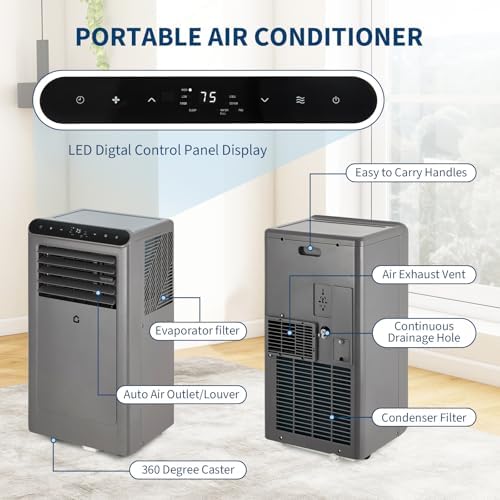 8000BTU Portable Air Conditioners w/Remote/LED Control, Free Stand Cooling Portable AC Unit for Room up to 350 sq. ft, 3-in-1 AC (Cool, Fan, Dehumidifier), 24Hrs Timer,Quiet Sleep Mode(45dB)