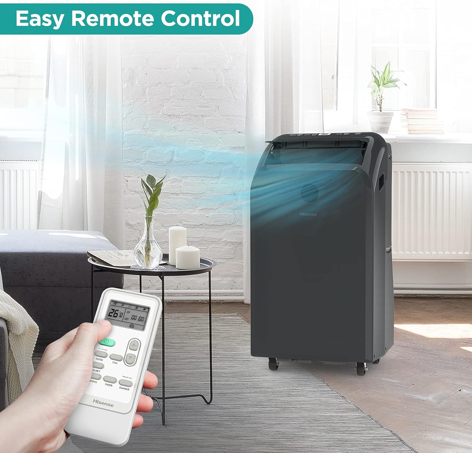 Hisense Dual-Hose Portable Air Conditioner with Inverter Technology 10,000 BTU Cooling Dehumidifier Fan for Rooms up to 550 sq ft, Remote Control, Black (Renewed)