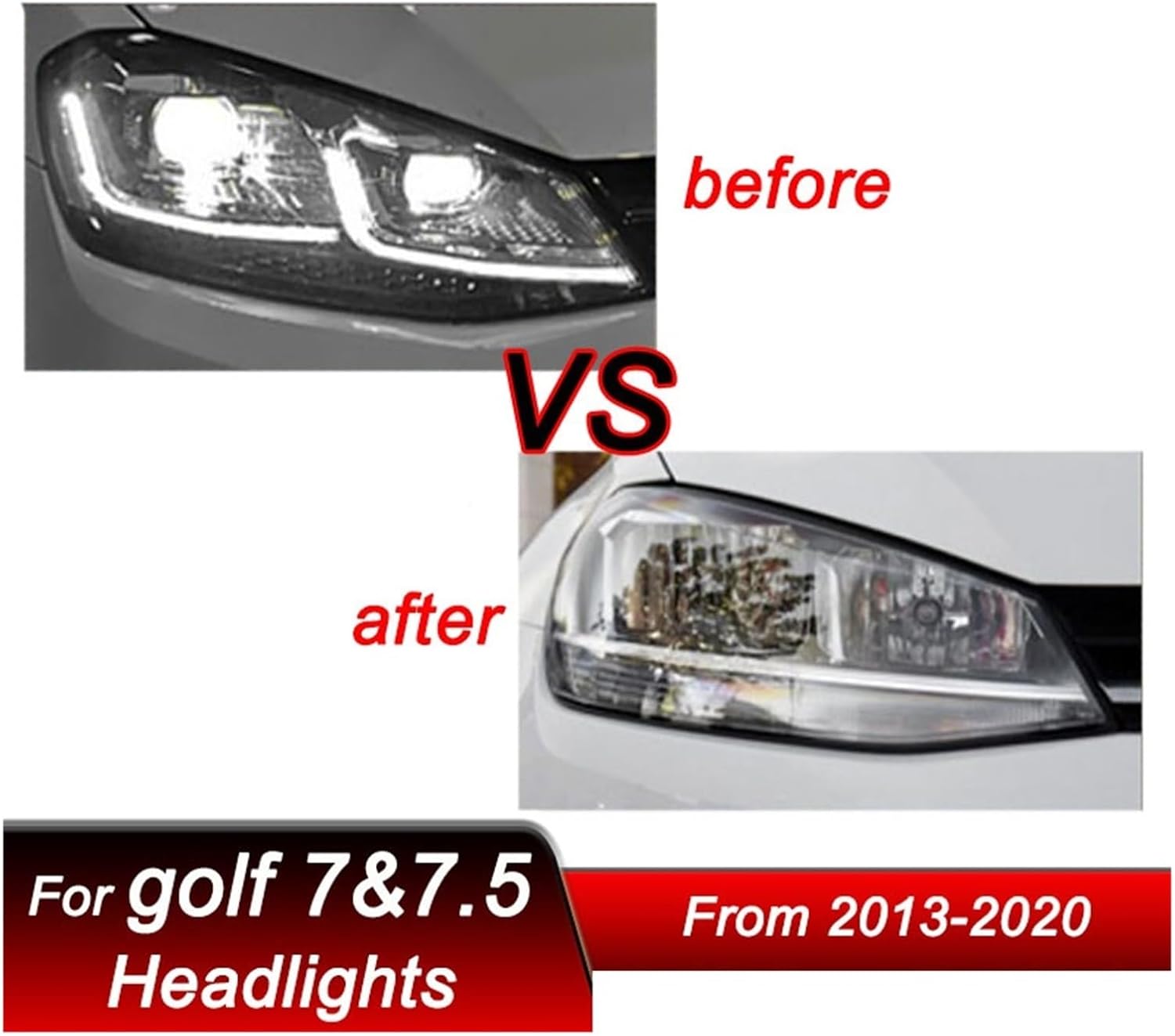Car Headlights Compatible For VW Golf 7 7.5 MK7 2013-2020 Low To LED Auto Headlamp Assembly Projector Lens Accessories Kit(Red,Golf 7,RHD)