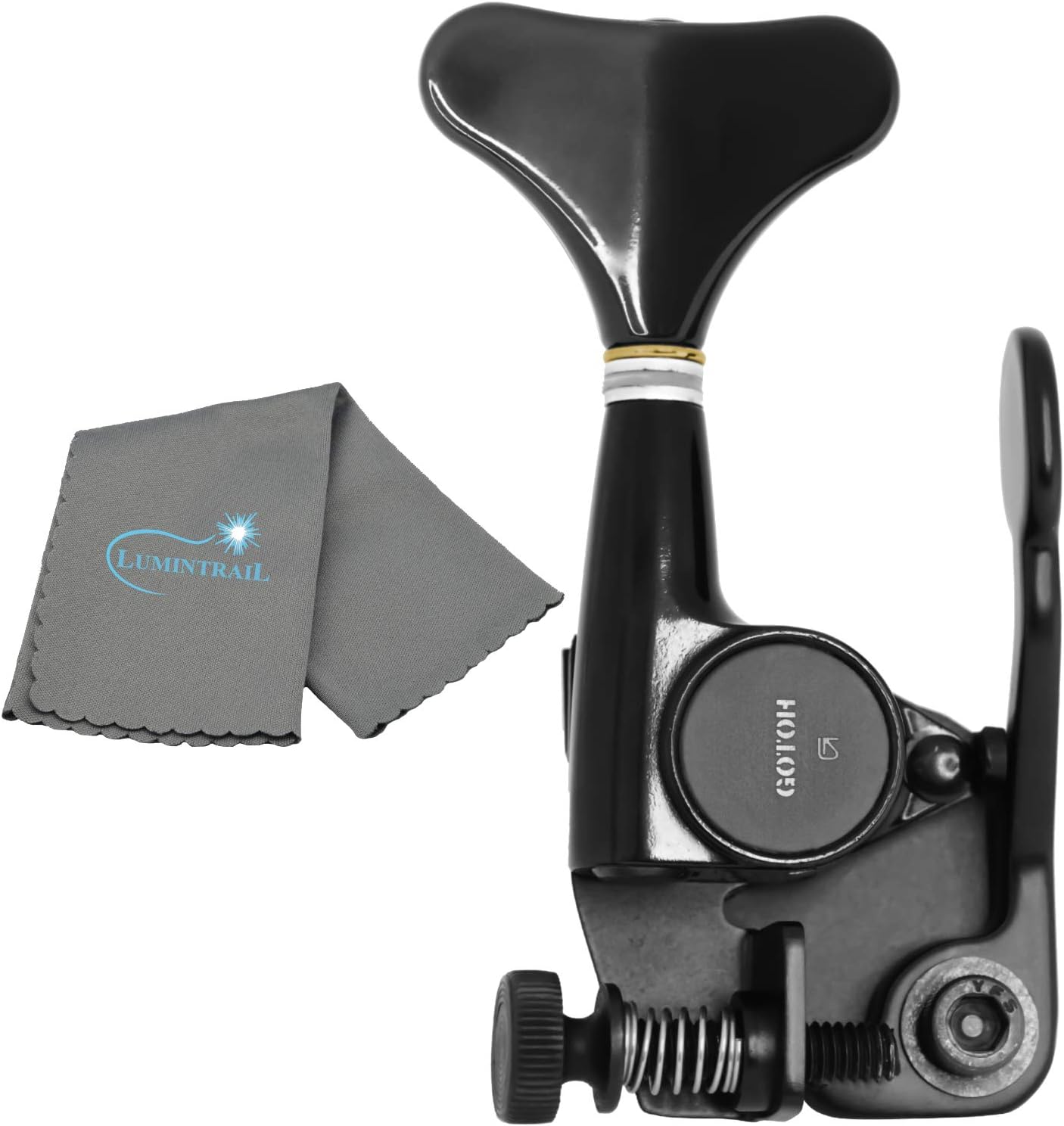 Hipshot GB7 Bass Xtender Bass Side Black Bundle with a Lumintrail Polishing Cloth