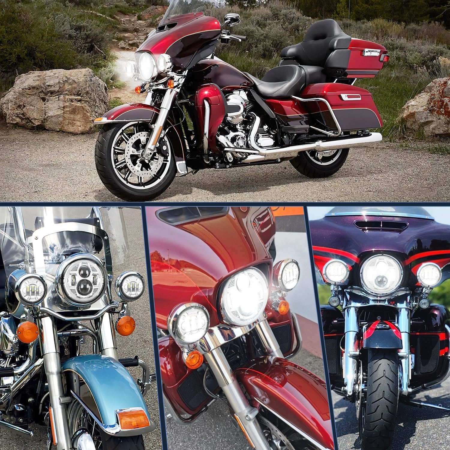 Nilight 7 Inch Motorcycle LED Headlight 4.5 Inch Fog Lights Auxiliary DOT Kit Compatible with Harley Davidson Electra Street Glide Fat Boy Road King Heritage Softail CVO, Chrome