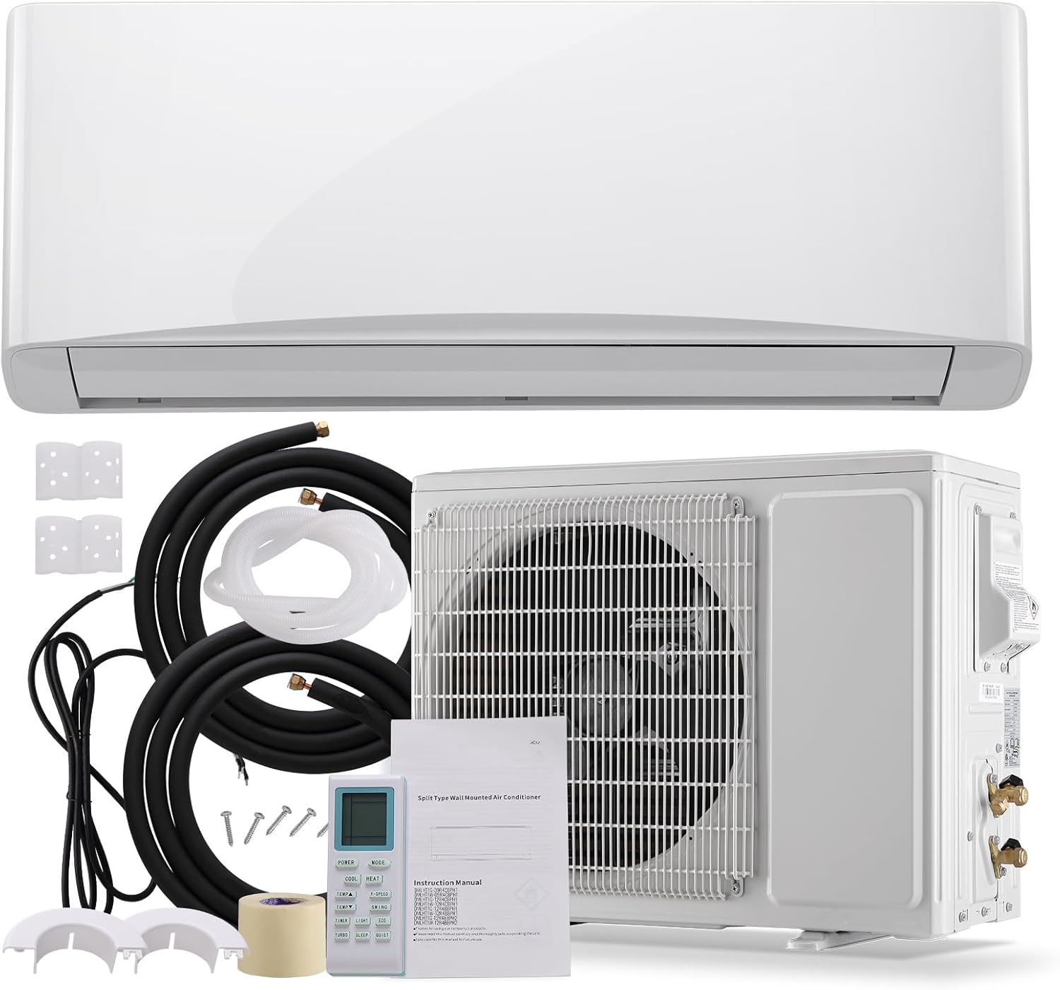 9000 BTU Mini Split Air Conditioner/Heater with Heat Pump 17 SEER2 115V Split AC Unit, Max Coverage Area Up to 450 Sq. Ft, Remote Control, Multiple Modes White