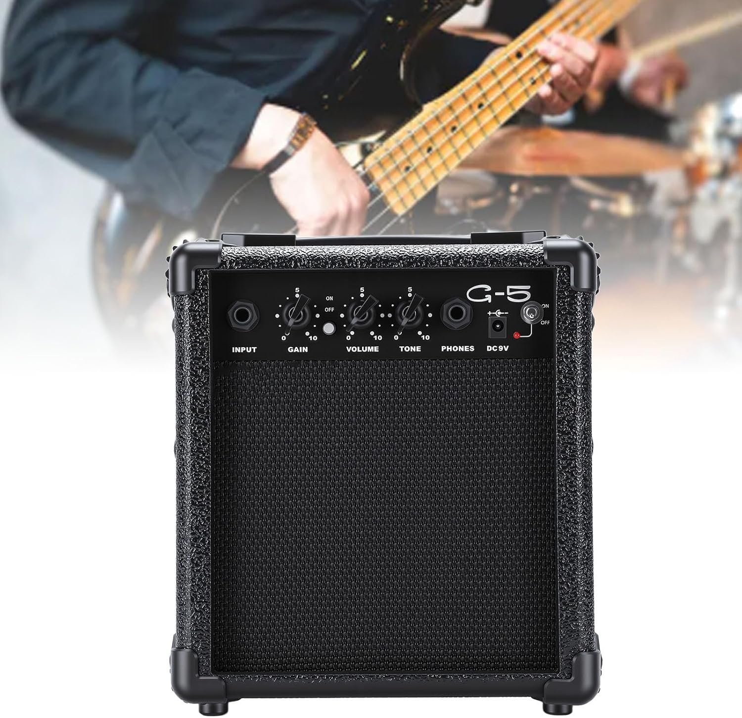 Drfeify Guitar Speaker, 5W Mini Portable Outdoor Wooden Electric Guitar Cabinet Amplifier Speaker with Headphone Jack Ideal for Daily Practice