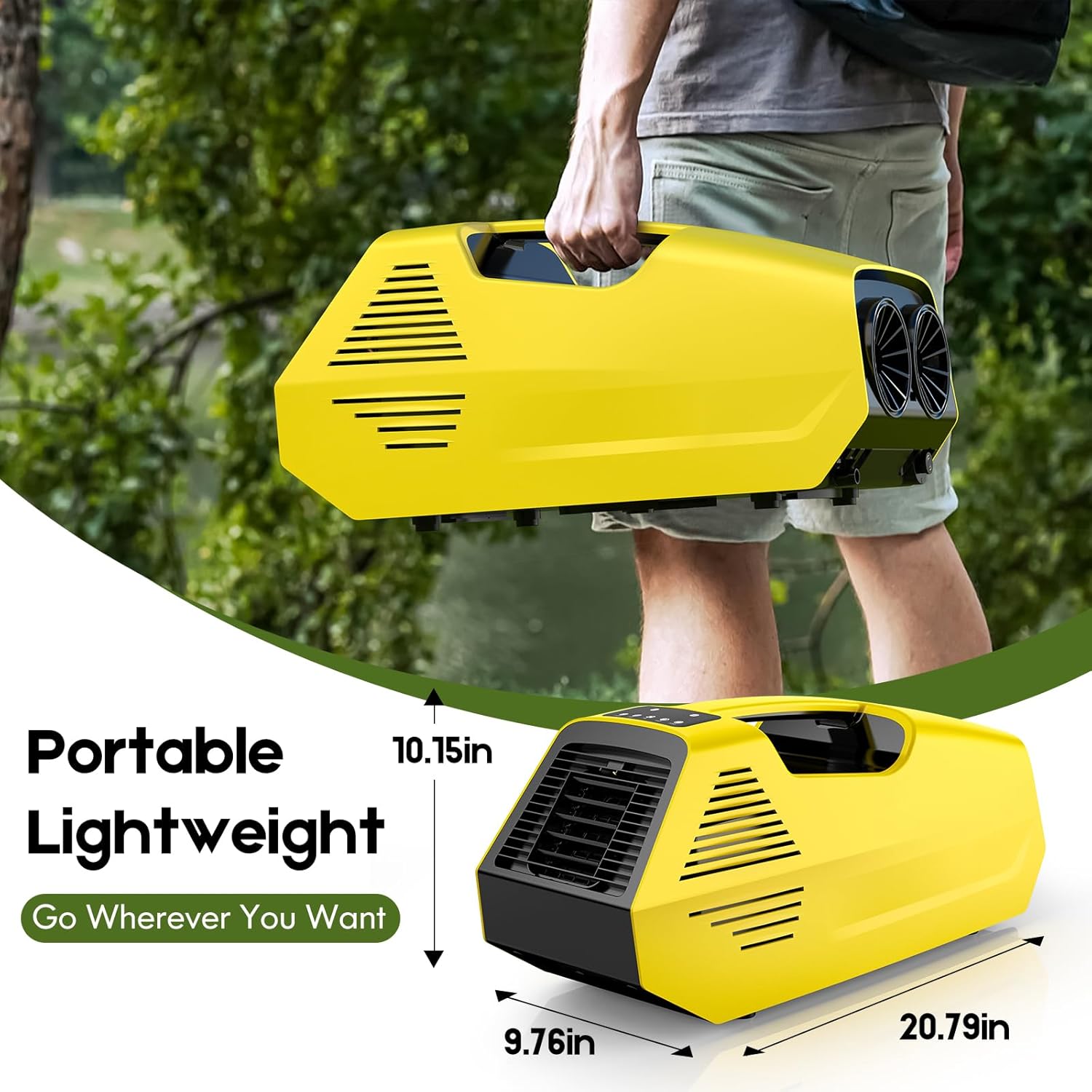 Portable Air Conditioners, 2380BTU Rapid Cooling Outdoor Air Conditioner, 240W Low Power Consumption Camping Air Conditioner for Tent, RV, Truck,Van, Car (Battery Not Included) - Yellow