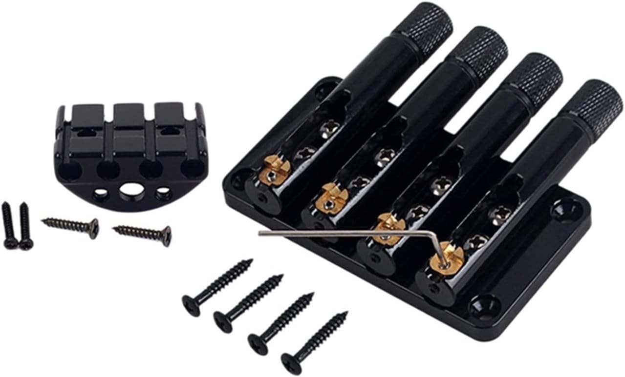 FLFL 4 String Bass Guitar Bridge Headless Tailpiece with String Locks and Screws for Guitar Bass Guitar Bridge System