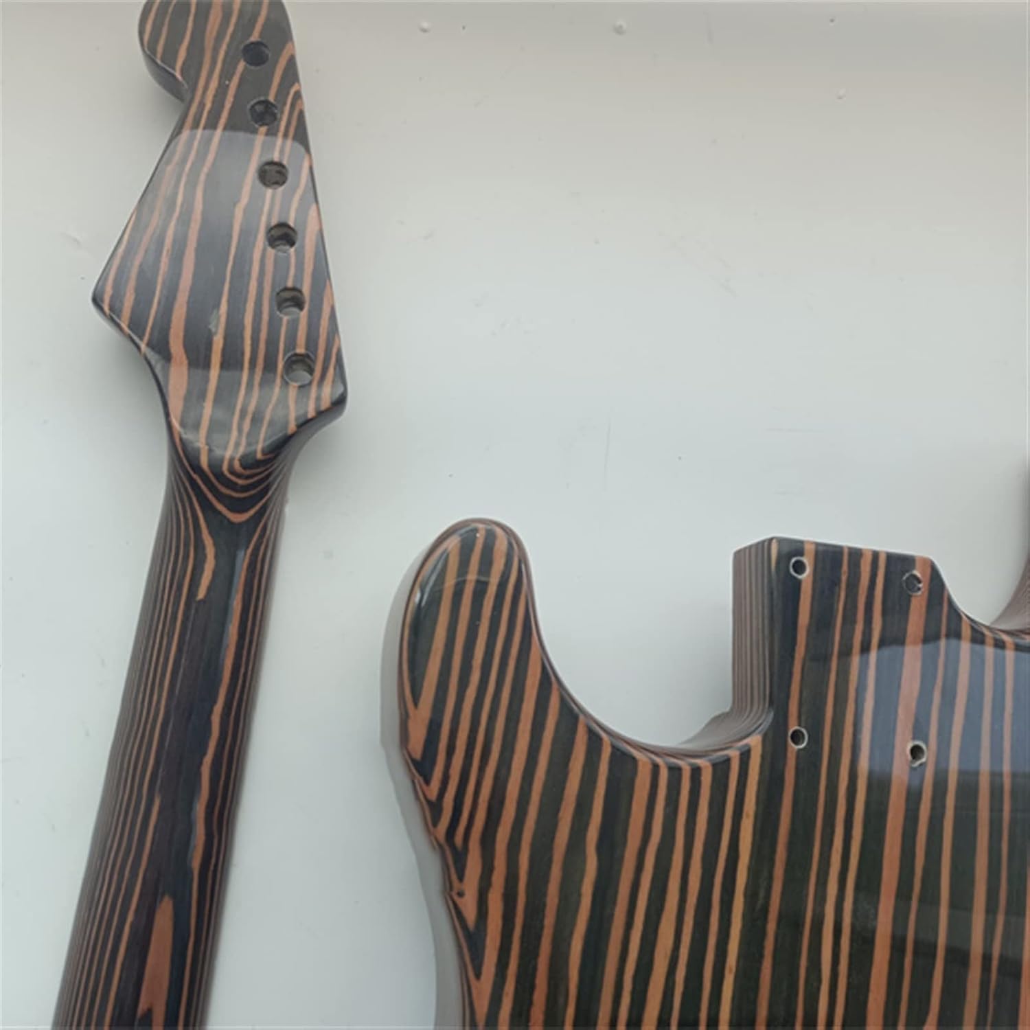 TSTS Zebrawood Painted Electric Guitar Body and Neck for 648mm Scale Length Fine Electric Guitar Kit Unfinished Electric Guitar Kit
