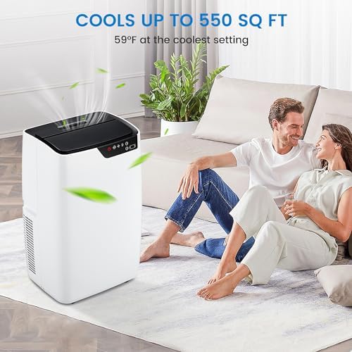 12000BTU Portable Air Conditioner - Cools Rooms up to 700 Sq.Ft, Dehumidifier, Fan Modes, Remote Control, and 24-Hour Timer