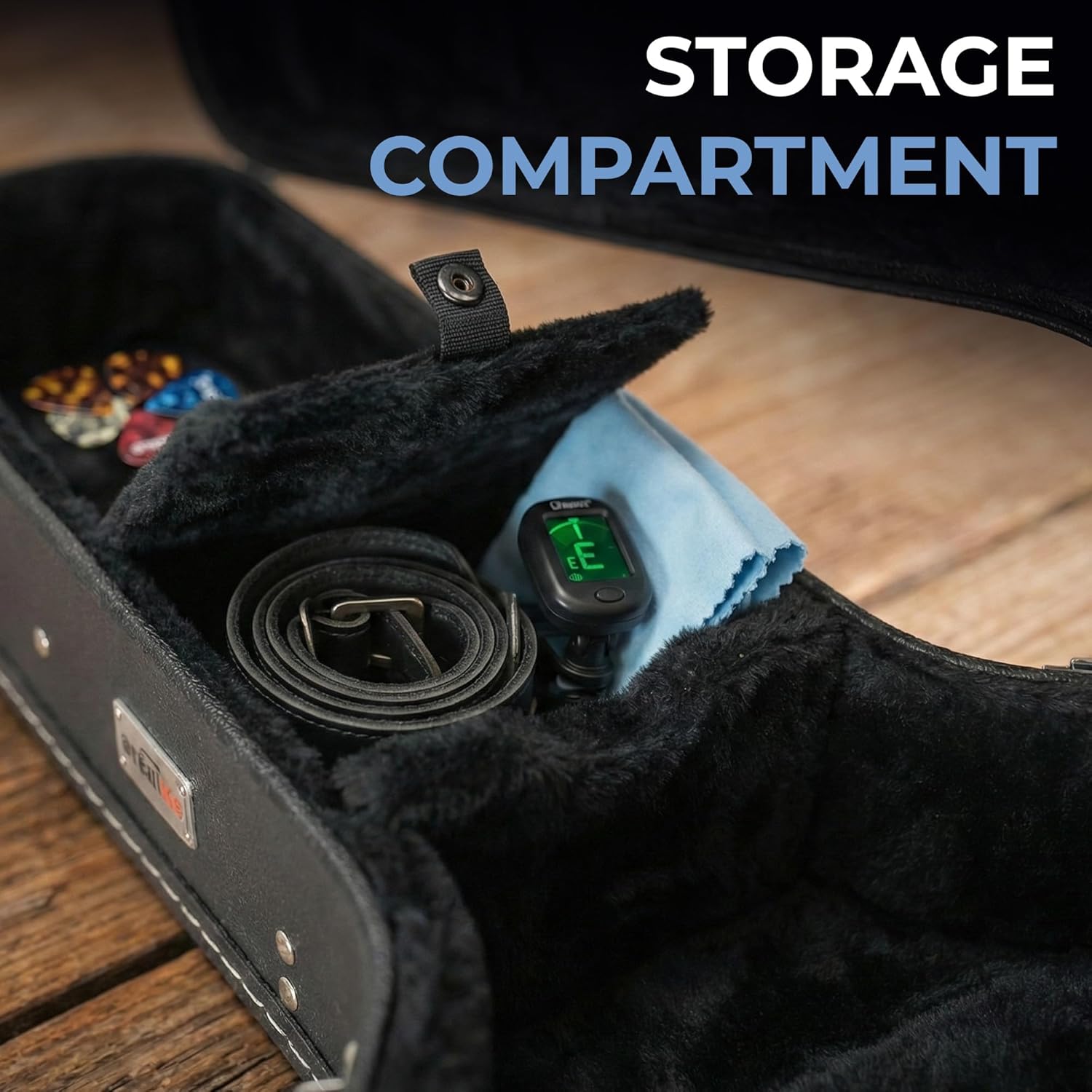 Gearlux Dreadnought Acoustic Guitar Hardshell Case with Accessory Compartment - Black