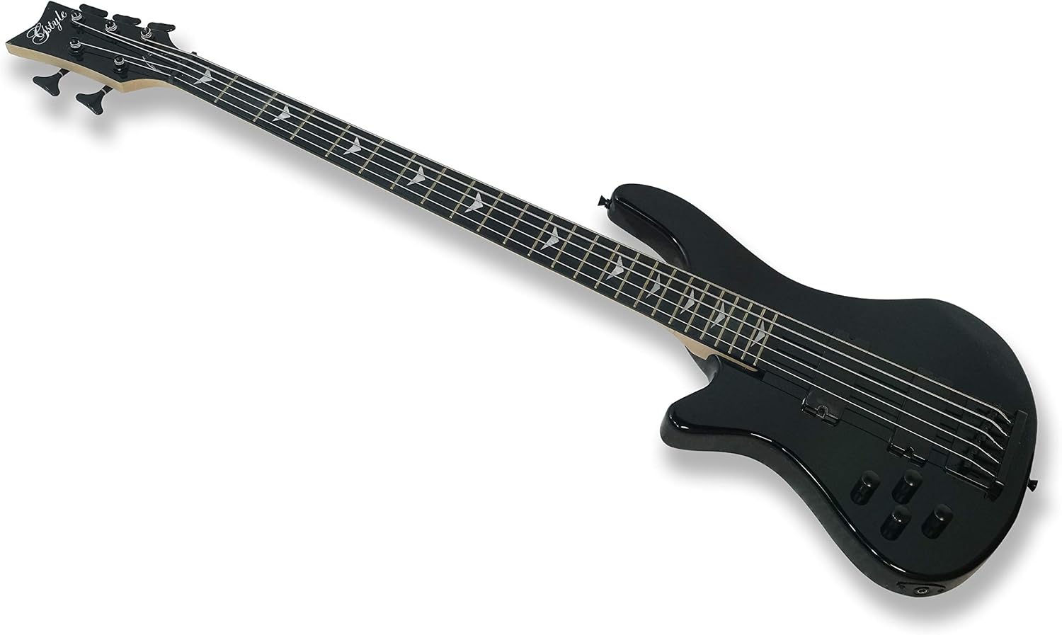 Tario Black Left-handed 5 String Electric Bass, Bolt-on Maple Neck, Poplar Body