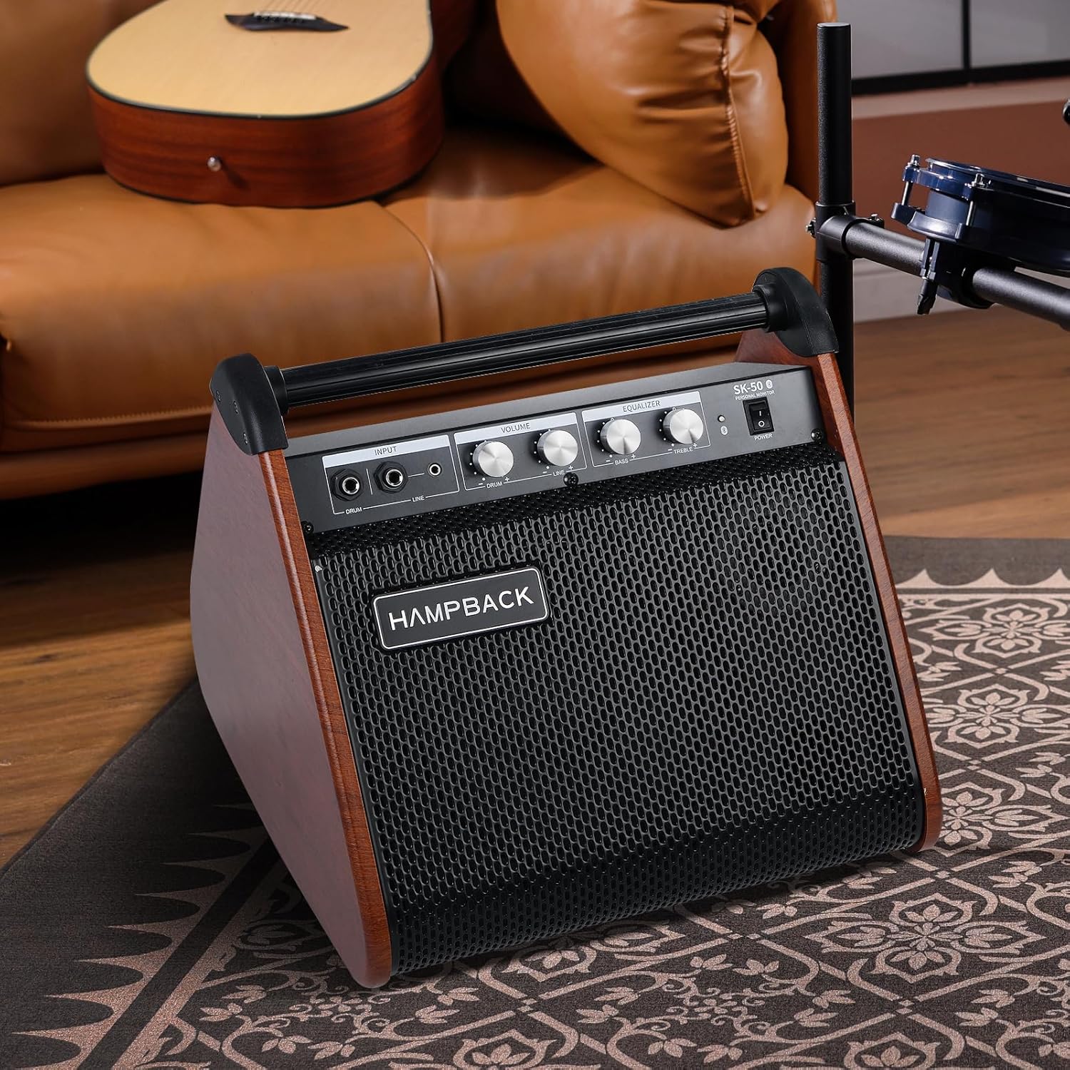 50W Bluetooth Studio Speaker - Pro Audio with Adjustable Reverb & Deep Bass for E-Drums/E-Guitar/E-Piano/Home Stage