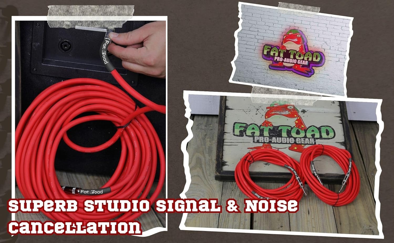 Fat Toad 25ft DJ Speaker Cables (Red-Flexpro Series) 4 Pack – 1/4 Inch TS PA Cords – 12 AWG Audio Wires for Studio Stage System, Amplifier, & Recording Gear Use