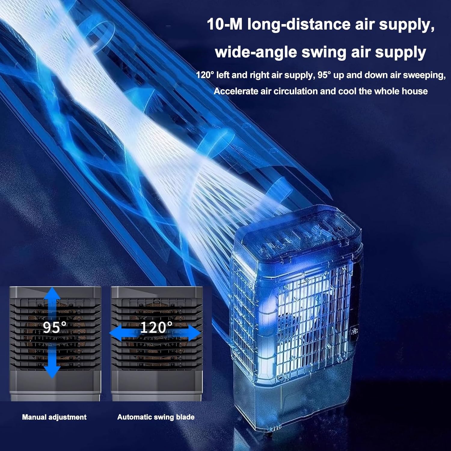 Swamp Cooler Air Conditioner, Evaporative Air Cooler with 4 Ice Box, 120°Oscillation, Portable Cooling Fan with 3 Speeds for Bedroom Home Office(45x35x80cm/18x14x31.5inch)