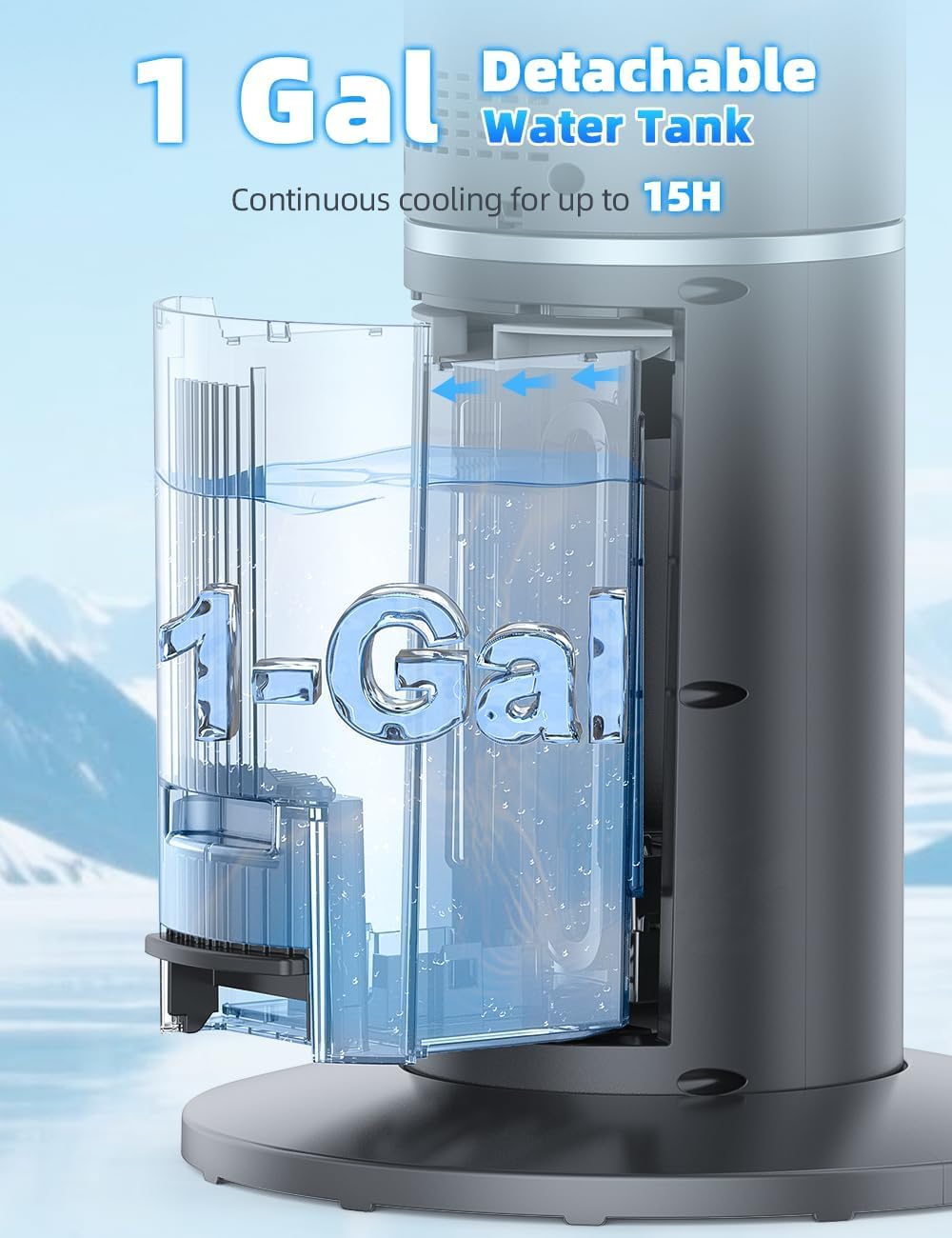 42 INCH Windowless Portable Air Conditioners w/4 Modes & 3 Speeds, 1-Gal Tank for 15H Cooling, 12H Timer, Swamp Cooler Air Conditioner No Window Needed, 90° Oscillating AC Unit for Bedroom