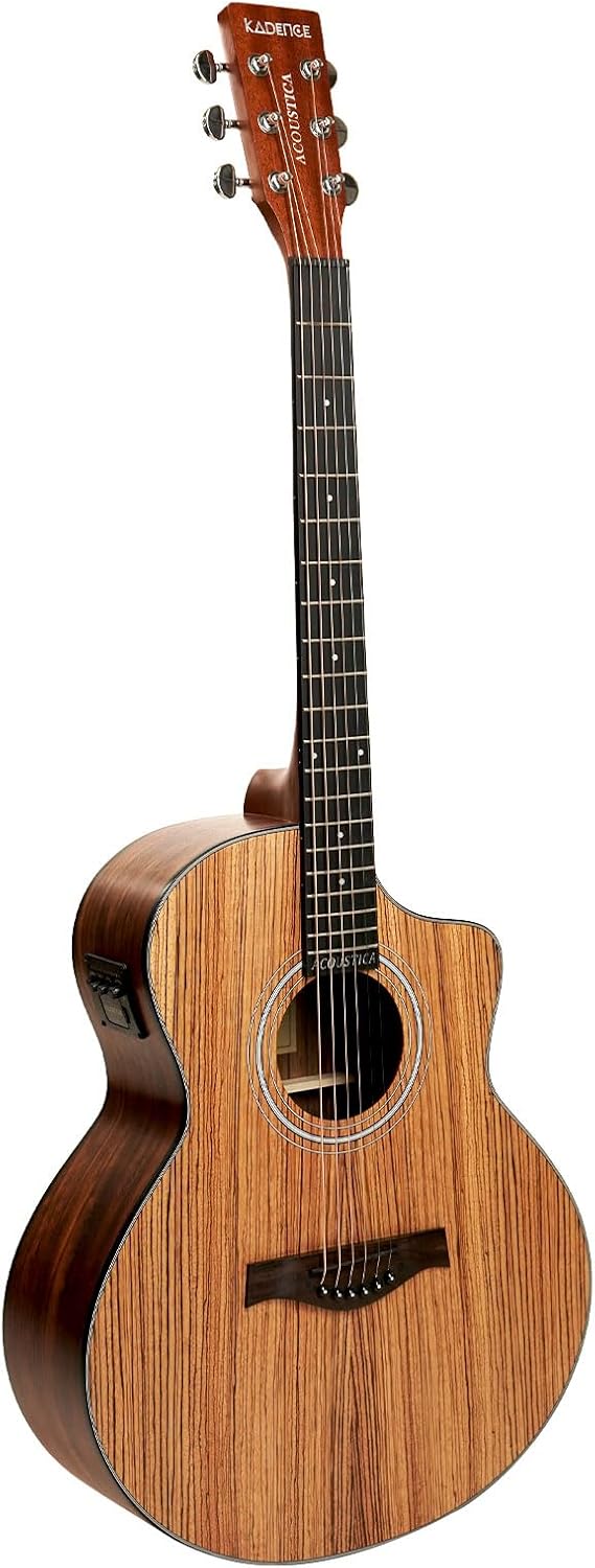 Kadence Electric Acoustic Guitar A05EQN (Zebra Wood) - Semi Acoustic Guitar,Inbuilt Tuner, Capo, Strings, Picks, Strap, Cable and Padded bag - Electro Guitars for Beginners & Professionals