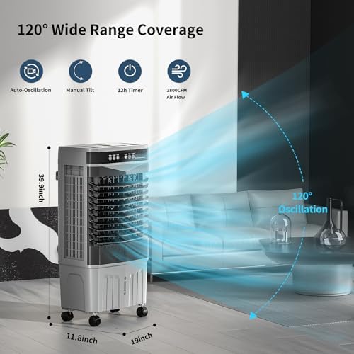 VCJ 8.2 Gal Swamp Cooler Air Conditioner, 3-In-1 12H Timer Evaporative Air Cooler with Remote, 3 Speeds, 6 Ice Packs, Portable Swamp Air Cooler for Room, Garage, Bedroom, Outdoor