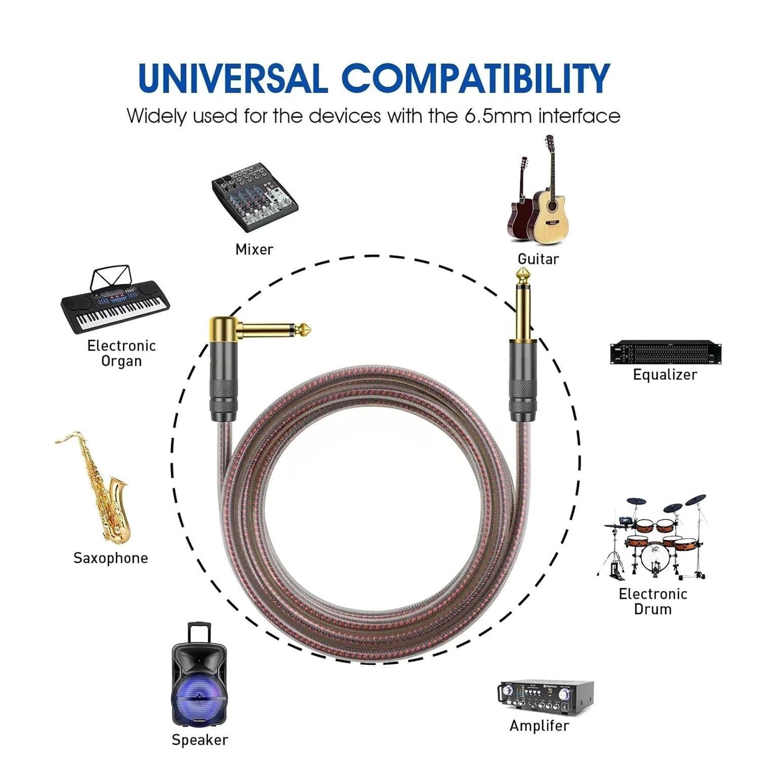 TSTS Guitar Audio Cable 6.35mm Cable 1/4 Inch Right Angle Instrument Cable Professional Electric Guitar Cord for Amplifier Preamp(12m)