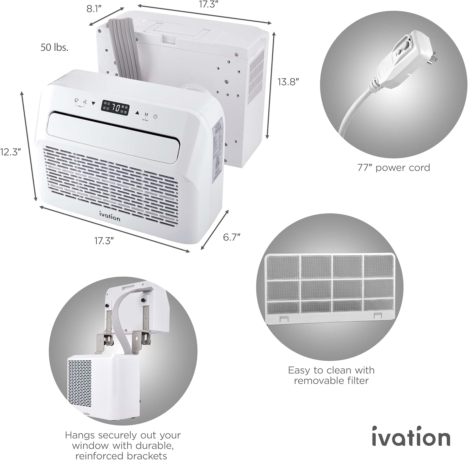 Ivation 6,500 BTU Camper Air Conditioner | Portable Over-the-Window Sill AC, Fan & Dehumidifier for RV, Caravan & Motorhome | Digital Display, Temperature Control, Timer, Sleep Mode, Whisper Quiet