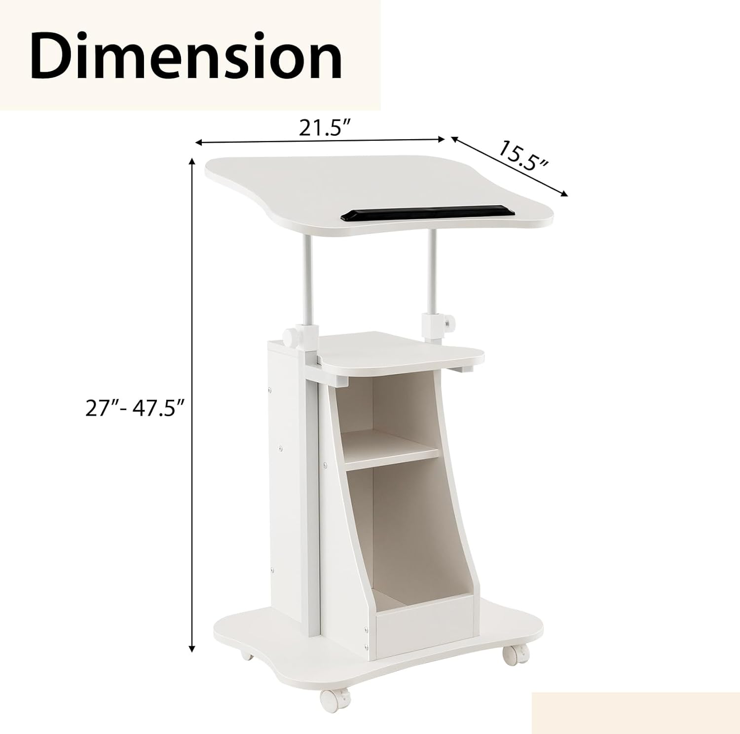 Tangkula Mobile Lectern Podium, Height Adjustable Podium Stand, Standing Sit-to-Stand Desk, Rolling Cart Laptop Desk with Swivel Top Movable Wheels & Storage