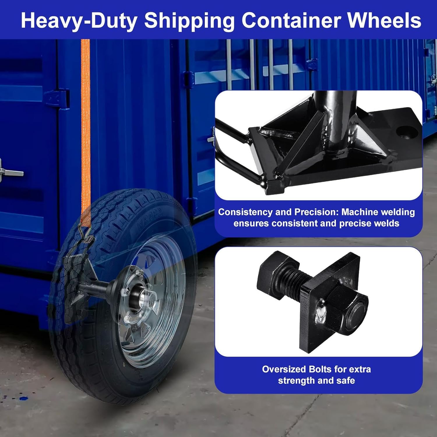 2 Pack Shipping Container Wheel Kit 5-Lug Bolt Fits Up to 20-40Ft Heavy-Duty Shipping Container Accessories Loads Up to 8800LBs Containers Moving Tools,Fully Assembled(5x5.5 Lug)