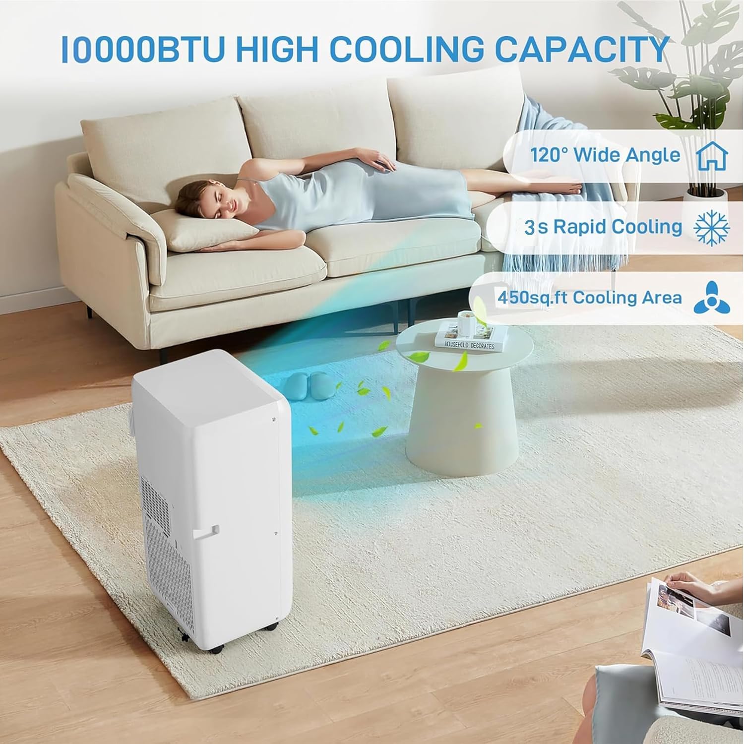 10000Btu Portable Air Conditioner 4-in-1 Portable AC Unit Cool up to 450 sq.ft, Portable Air Conditioners with Remote Control & Window Kit1-24H Timers