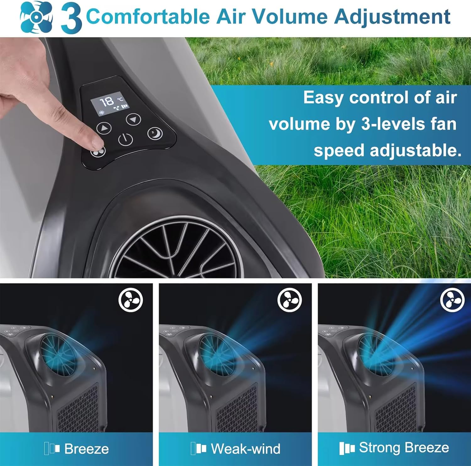 Portable Air Conditioners, 2550 BTU Tent Air Conditioning with 3-Speed, Portable Ac Unit Fan for Room, Tent, Bedroom, Car, RV and Camping