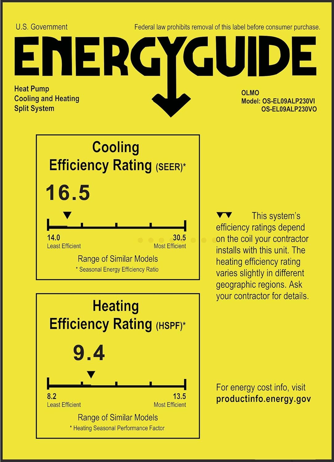 OLMO 9,000 BTU 230V Ductless Mini Split Air Conditioner & Heat Pump – 18.5 SEER2 Inverter System – Wall Mount Single Zone Cooling & Heating – Pre-Charged