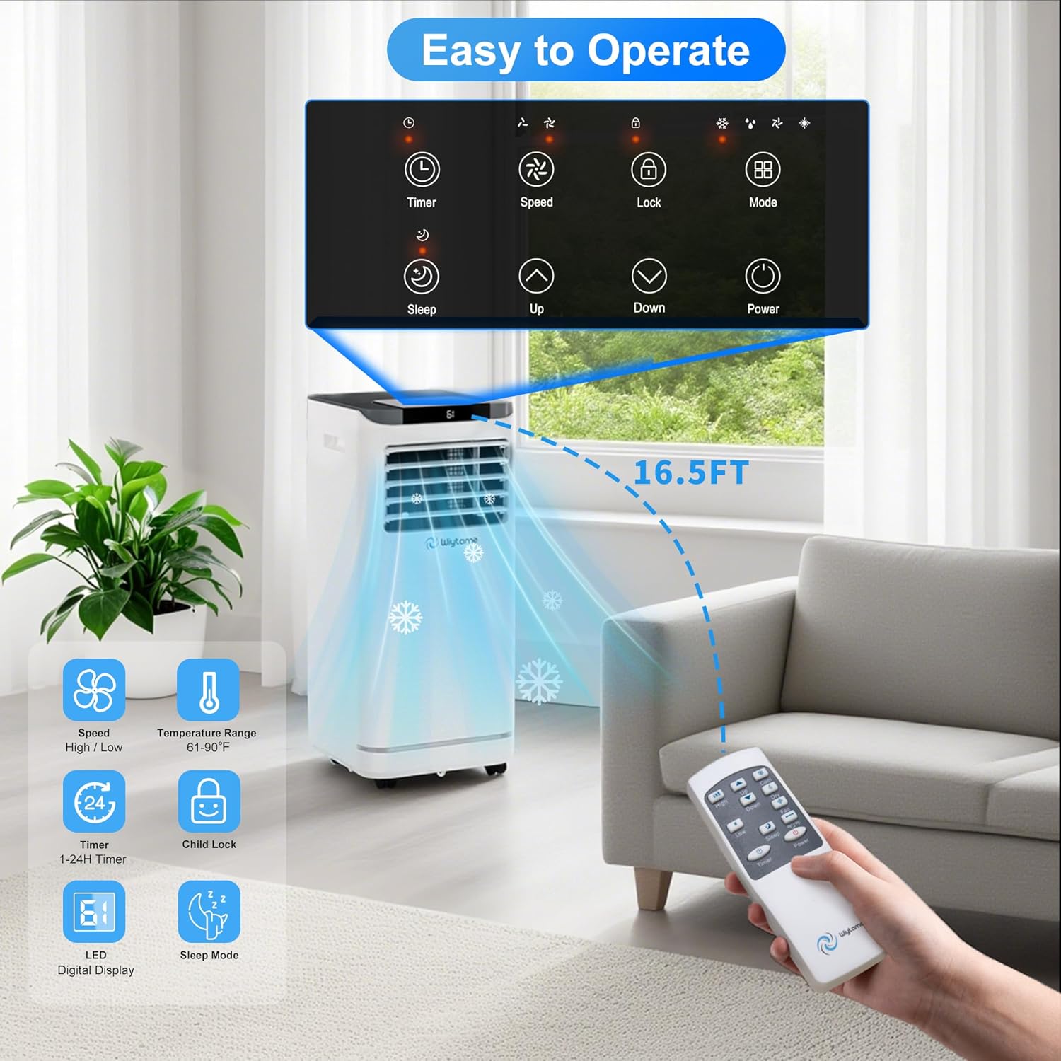 10,000 BTU Portable Air Conditioners for 450 Sq.Ft, 4-in-1 Room Air Conditioner with Cooling, Heating, Dehumidifier, Fan, Remote, Sleep Mode, Child Lock, 24H Timer, Self-Evaporating Portable AC Unit