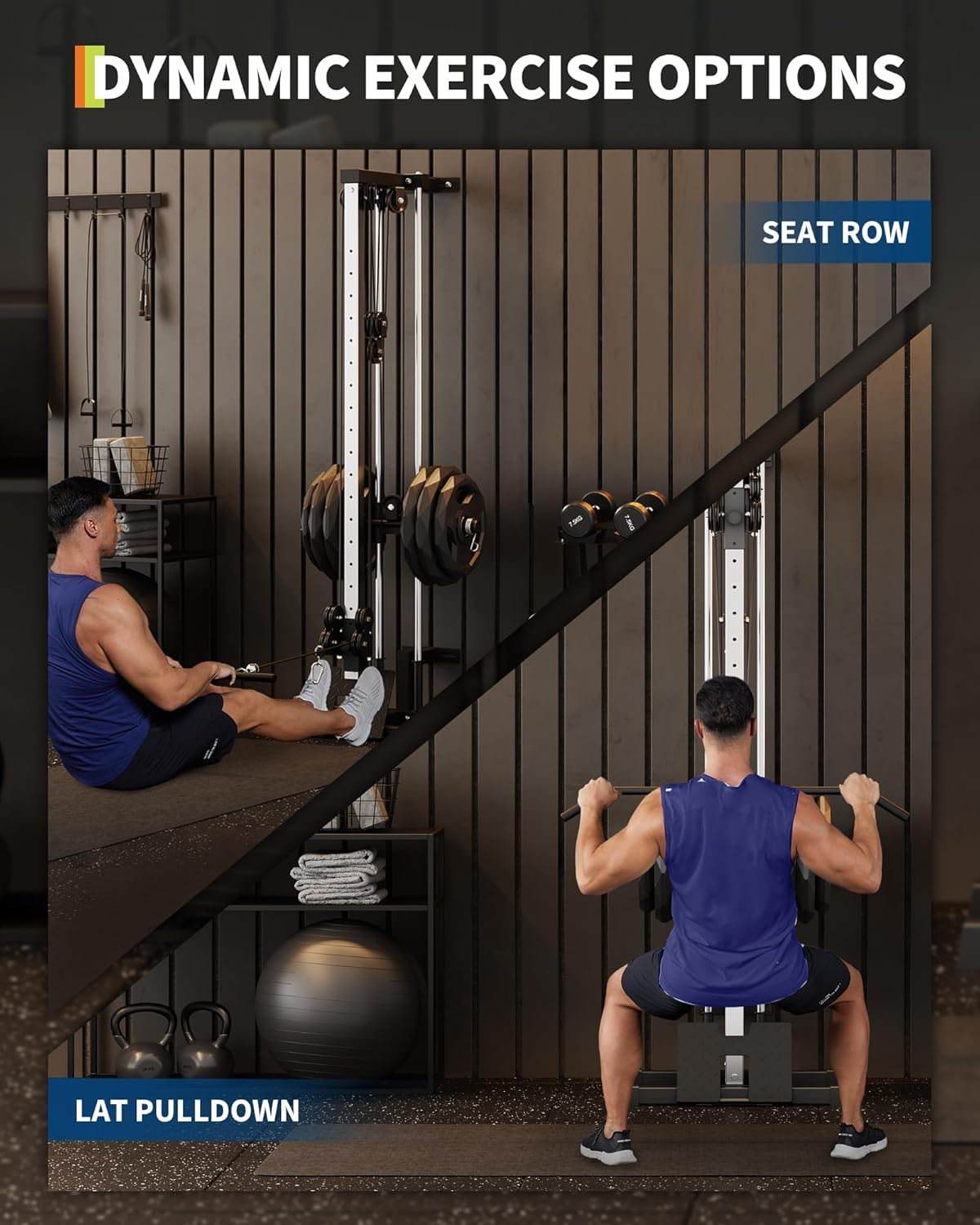 Garvee Wall Mount Cable Station, LAT Pulldown Machines with 19 Positions Dual Pulley System, Cable Crossover Machine with Adjustable Footplate, T-Bar and More Attachments, Workout Equipment Home Gym