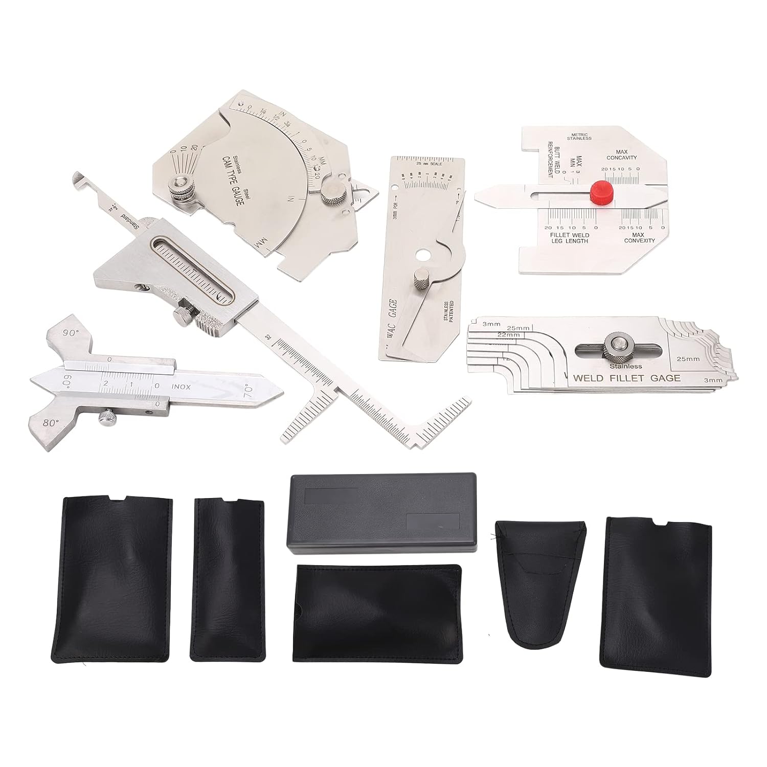 Pssopp Other Welding Equipment and Accessories Set, Stainless Steel Metric Welding Inspection Fillet Hi Lo Inspection Measure Set with 5 Storage Bags and 1 Box for Undercuts