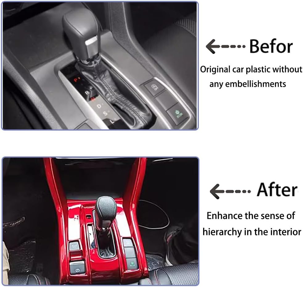 Car Accessories Fit for Honda Civic 10th Gen 2016-2021 ABS Interior Gear Shift Panel Cover Trim 1PC Set (Red)