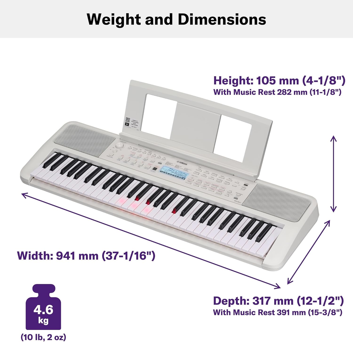 Yamaha 61-Key Portable Keyboard with Lighted Keys for Easy Learning, Music Rest, and Power Adapter EZ310