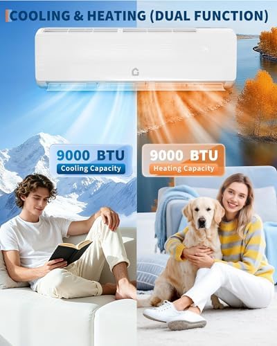 9000 BTU Mini Split Air Conditioner Heat Pump System,19 SEER2 115 v Inverter Ductless AC Cools Up to 450 Sq, Remote Control & Installation Kit,Energy Efficient for Bedroom,White