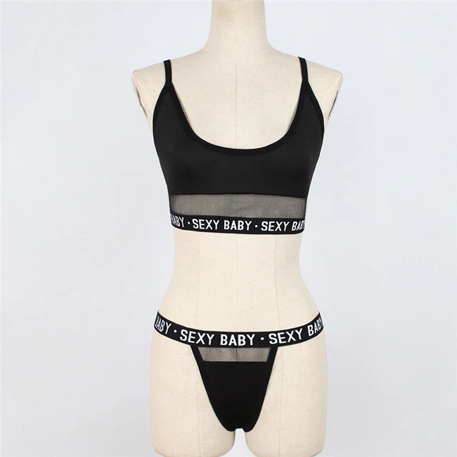 Women Sexy Lingerie Set Letter Patchwork Fashion Bra