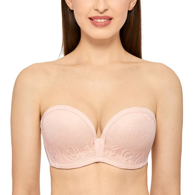 Women's Slightly Padded Push Up Great Support Lace Strapless Bra