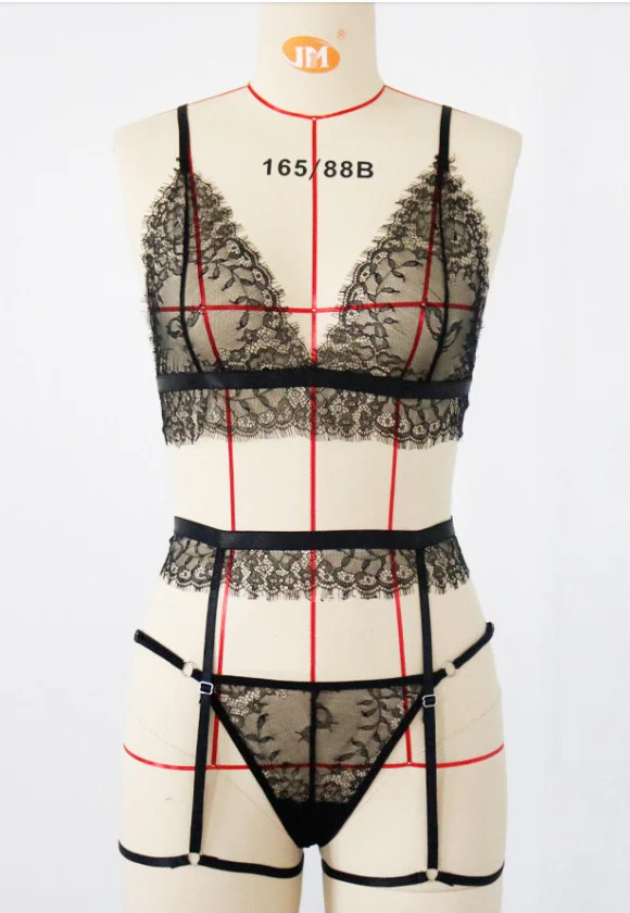 Women Sexy  Lace Lingerie Babydoll See-through Wireless Bra Set