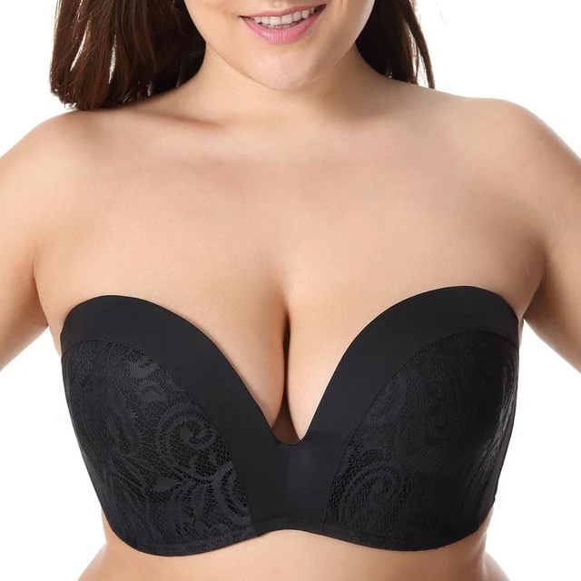 Women's Slightly Padded Push Up Great Support Lace Strapless Bra