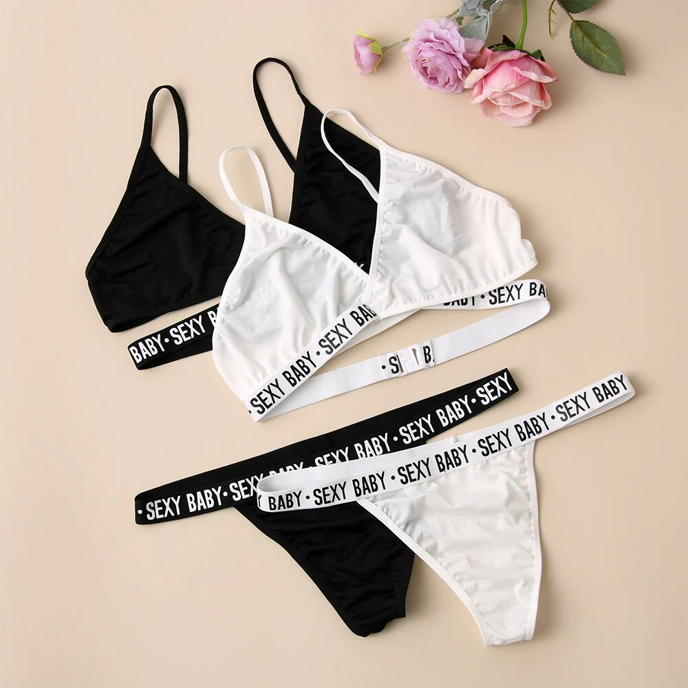 Summer Sexy Bra Thongs Bandage Cross Underwear Bra+Briefs Set
