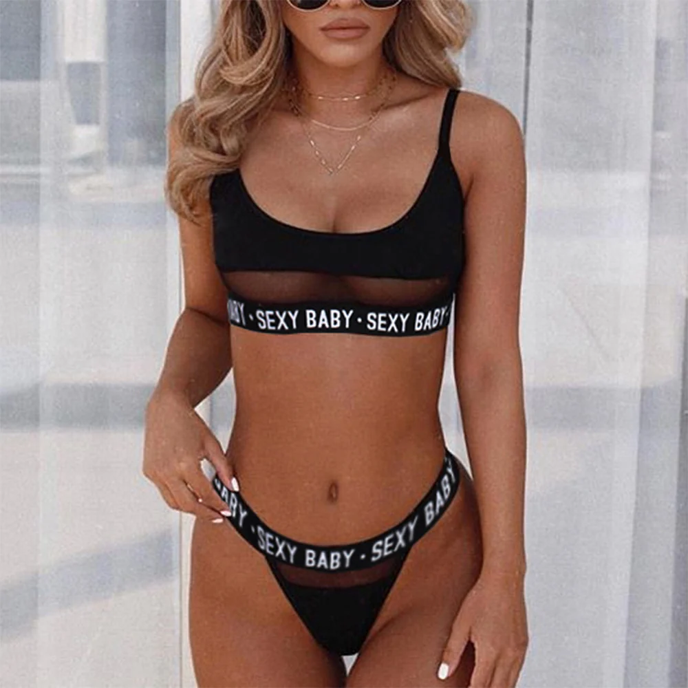 Women Sexy Lingerie Set Letter Patchwork Fashion Bra