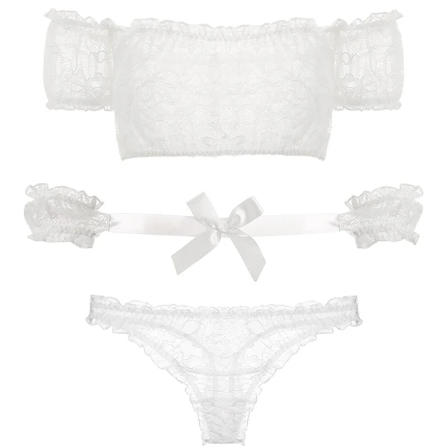 3pcs Women Pajamas Lace Lingerie Strapless Short