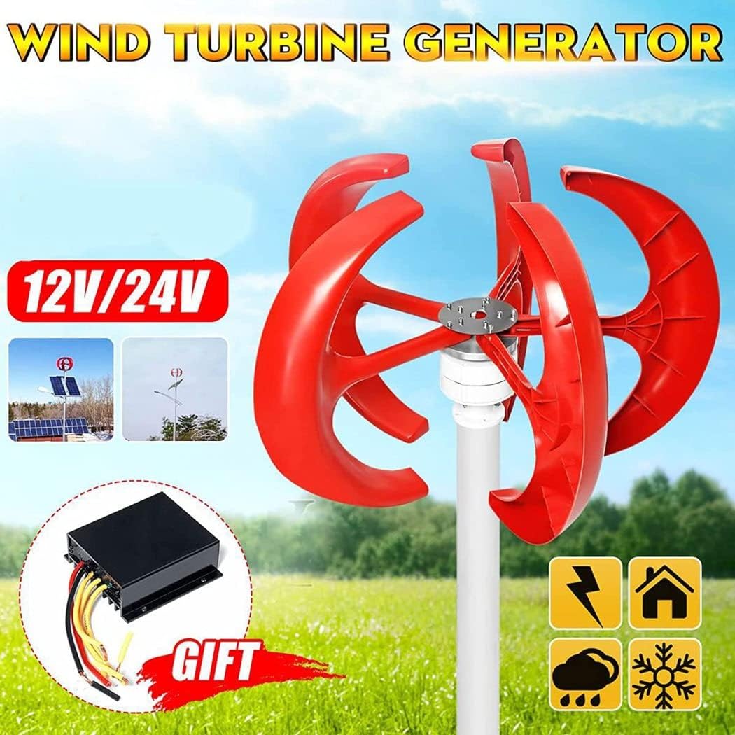 LiuSj JUnSt 8000W 12V-220V Vertical Red Wind Turbines Generator Kit, 5 Blades with Controller Lantern Wind Turbines Generator Low Noise for Home Camping