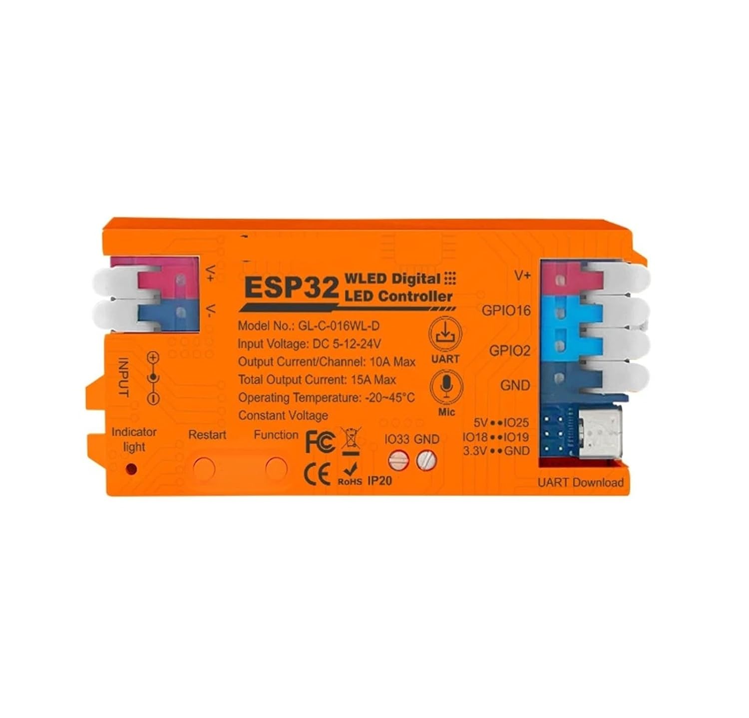 ESP32 WLED LED Controller with Built-in Microphone DIY Dynamic Mode UART