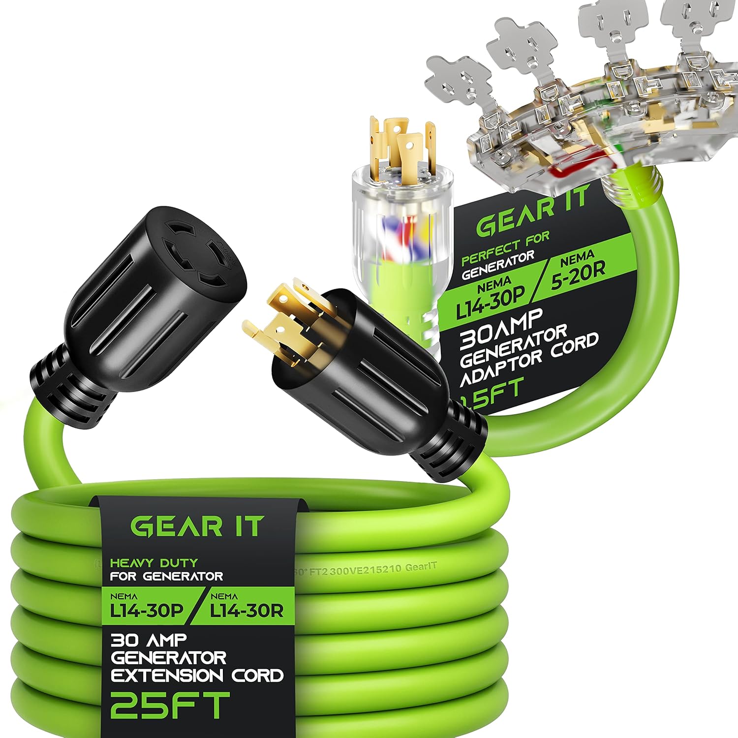 30A Generator Cord and 30A to 5-20R 4 Outlets