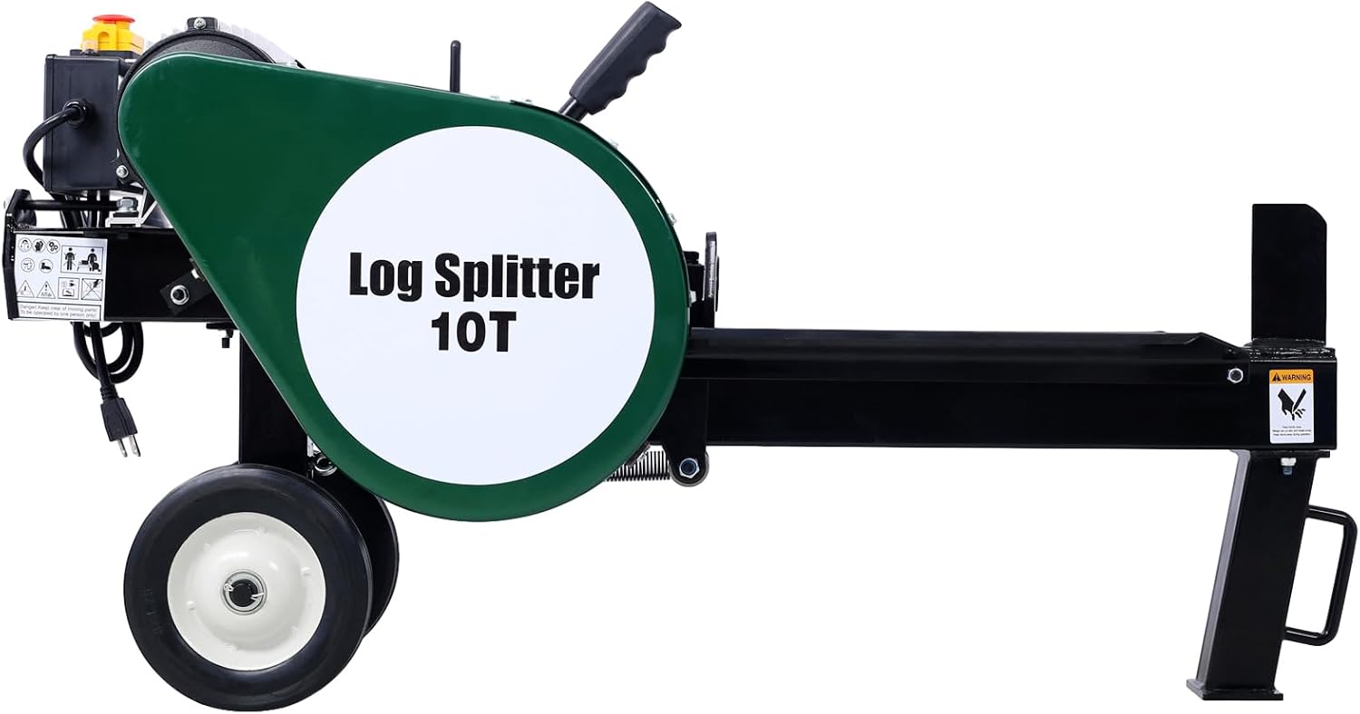 10 Ton Portable Double Flywheel Electric Log Splitter, 2HP 16A Quick Splitting Firewood Machine, Low Profile Design with Comfortable Handle and Tires for Easy Mobility and Storage, Ideal for Home Use