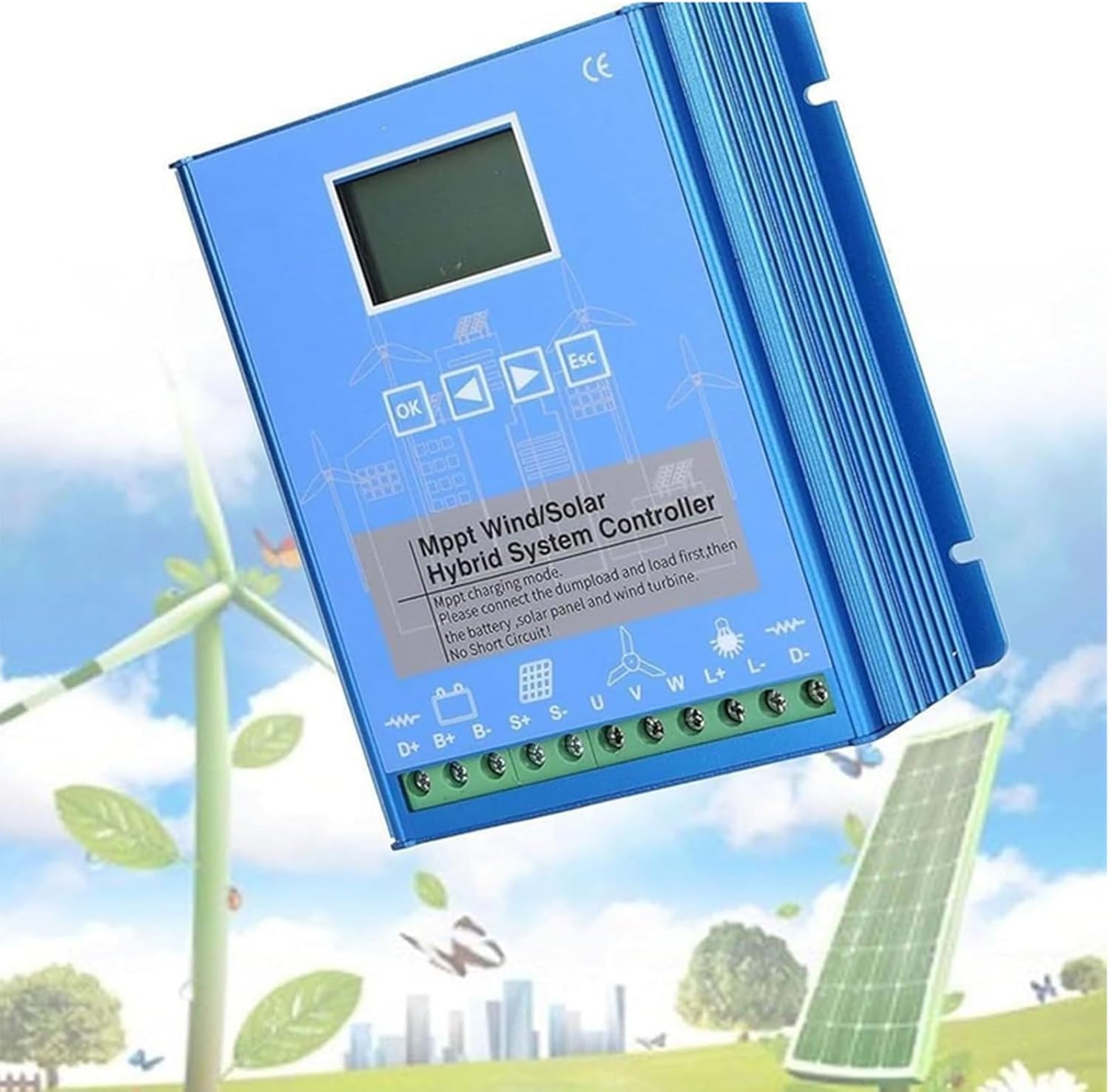 Hybrid MPPT Wind and Solar Controller, 12V/24V/48V Auto Distinguish Wind Turbine Solar Charge Controller with LCD Screen 12V/24V-1000W,12V