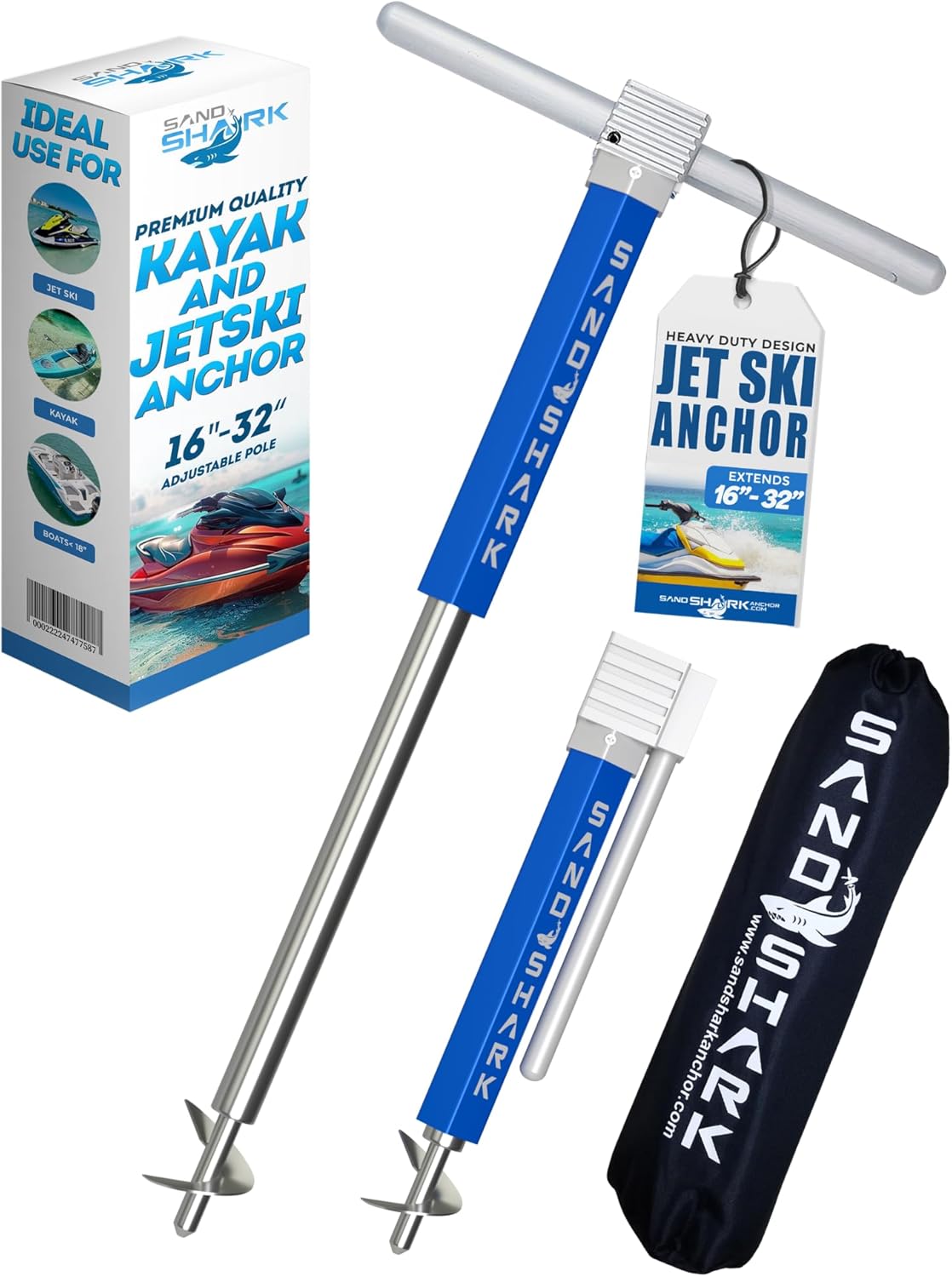 SandShark Anchor - Premium Screw in Boat Anchor, Pontoon Boat Anchor, Stainless Steel Shallow Water Anchor Pole, Sand Anchor w/Case - Essential Pontoon Boat Accessories